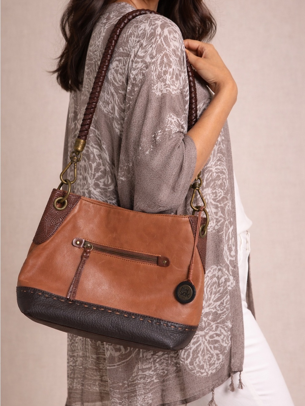 SAK Women's Two-Tone Brown Leather Shoulder Bag